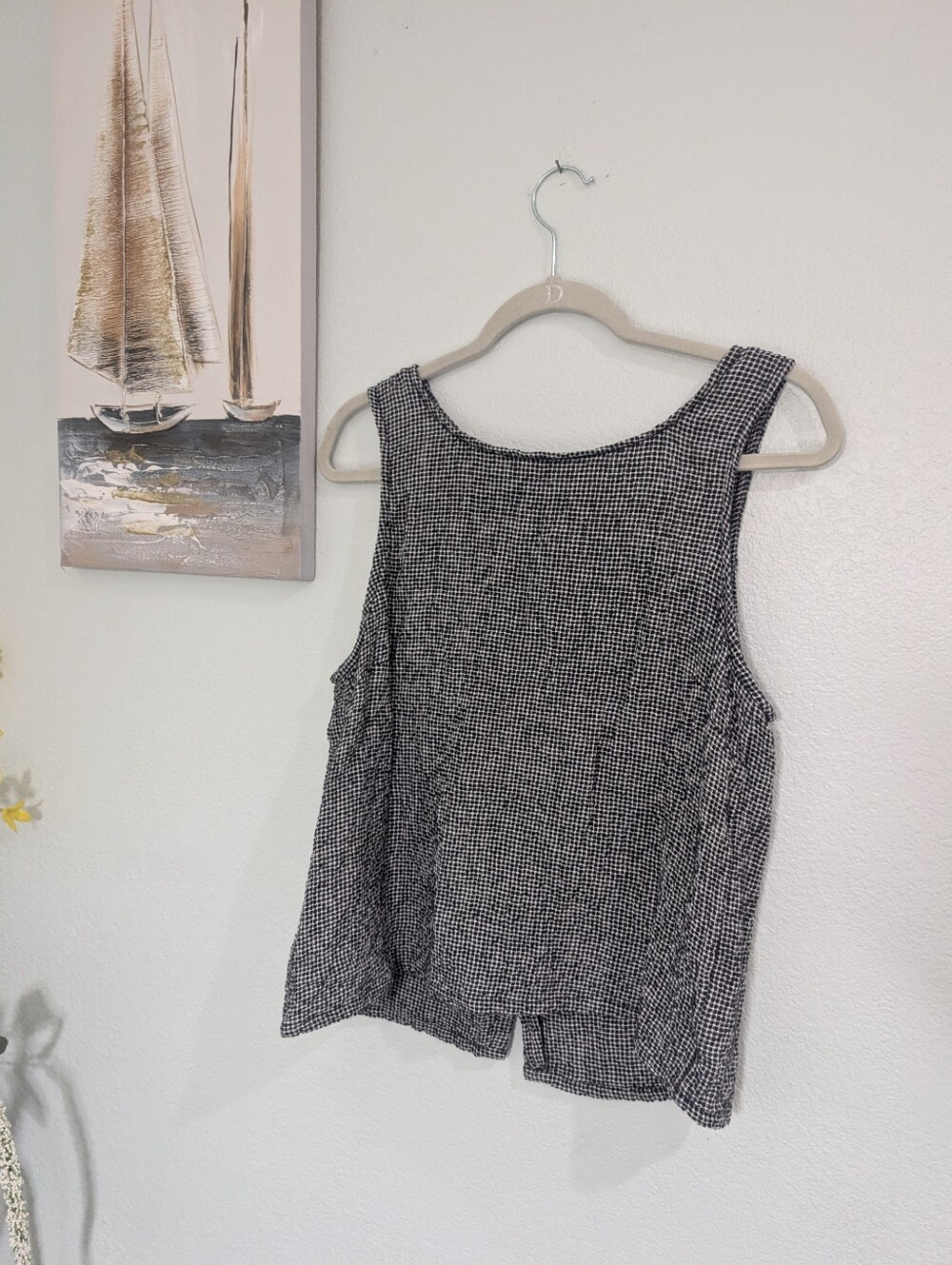C &C California Sleeveless Black & White Textured Tank Top Linen Blend Size Larg